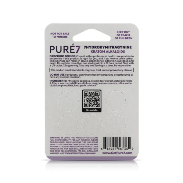 Pure7 7-OH Extract Chewable Tablets 30 mg 5 Count Grape Back