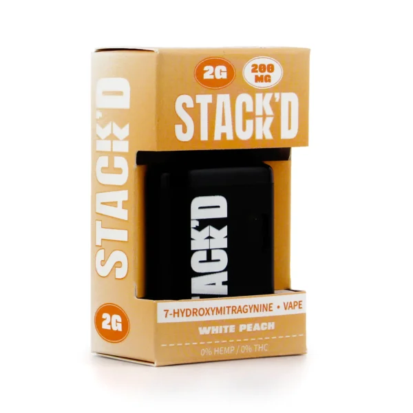 Stackd 7-Hydroxymitragynine Disposable Vape Pen 2g 200 mg White Peach Angle Front