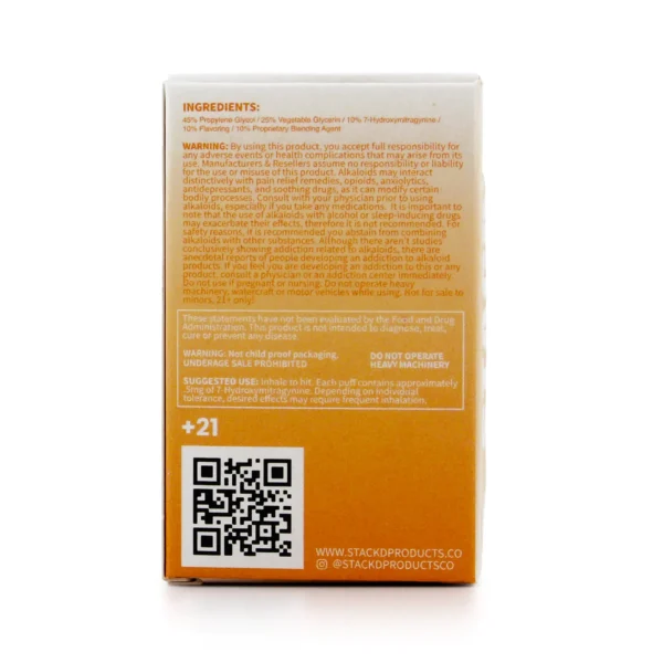 Stackd 7-Hydroxymitragynine Disposable Vape Pen 2g 200 mg White Peach Back