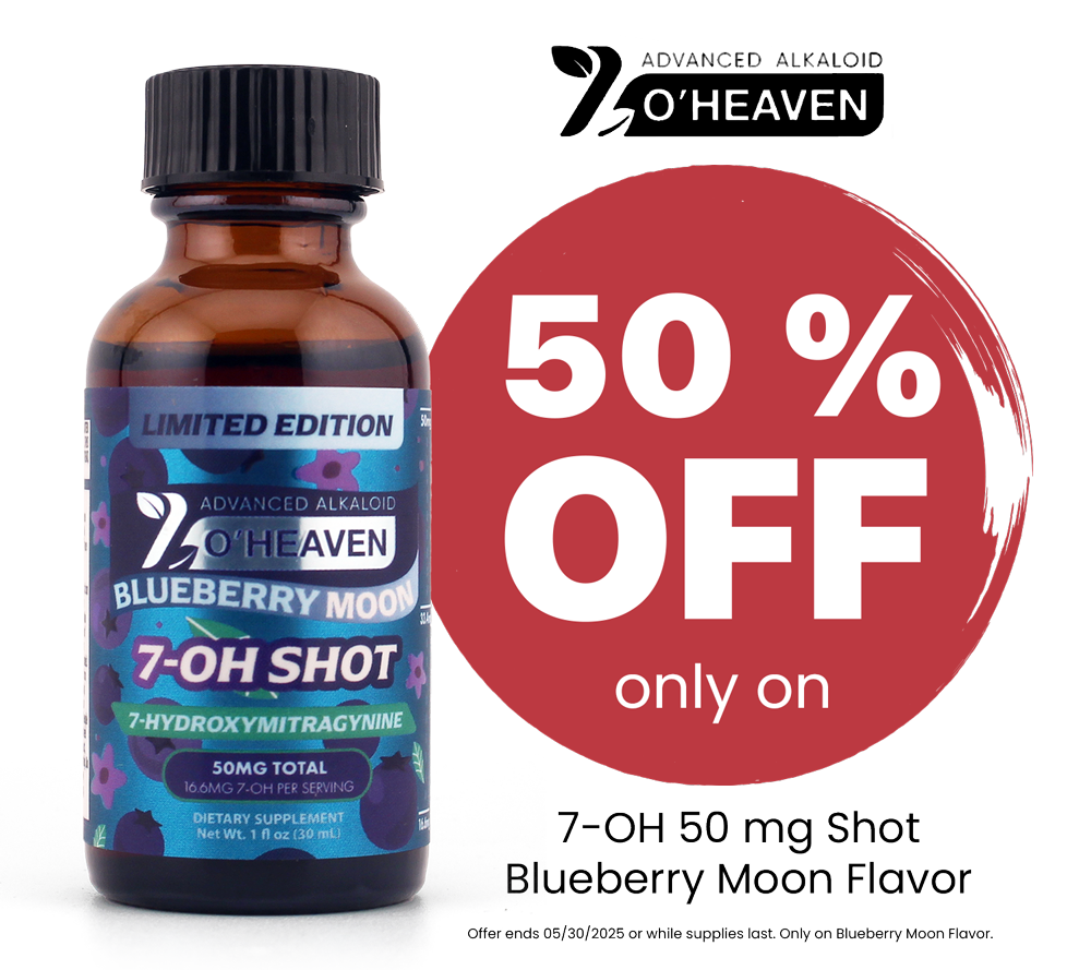 50 off 7 OHeaven 7-OH Kratom Alkaloid Extract Shot 50MG 30ML Blueberry Moon
