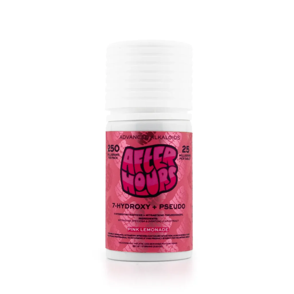 After Hours 7-Hydroxy and Pseudo Kratom Leaf Extract Chewable Tablets 25 mg 10 Count Pink Lemonade
