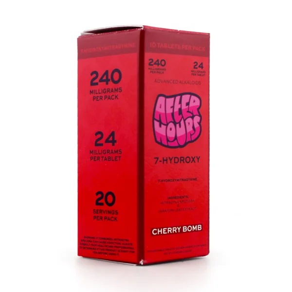 After Hours 7-Hydroxymitragynine Kratom Leaf Extract Chewable Tablets 24 mg 10 Count Cherry Bomb Box