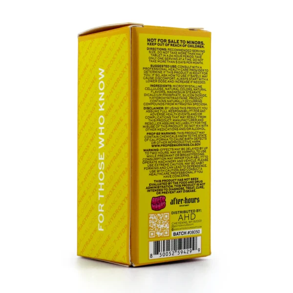 After Hours 7-Hydroxymitragynine Kratom Leaf Extract Chewable Tablets 24 mg 10 Count Pineapple Bliss Box Back