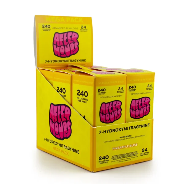 After Hours 7-Hydroxymitragynine Kratom Leaf Extract Chewable Tablets 24 mg 10 Count Pineapple Bliss Display Box