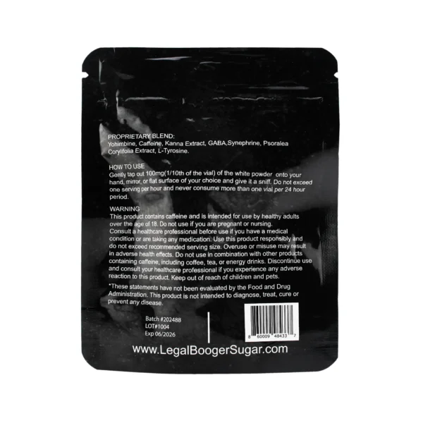 Booger Sugar Kana Caffeine Snortable Powder 1 Gram Vial Back