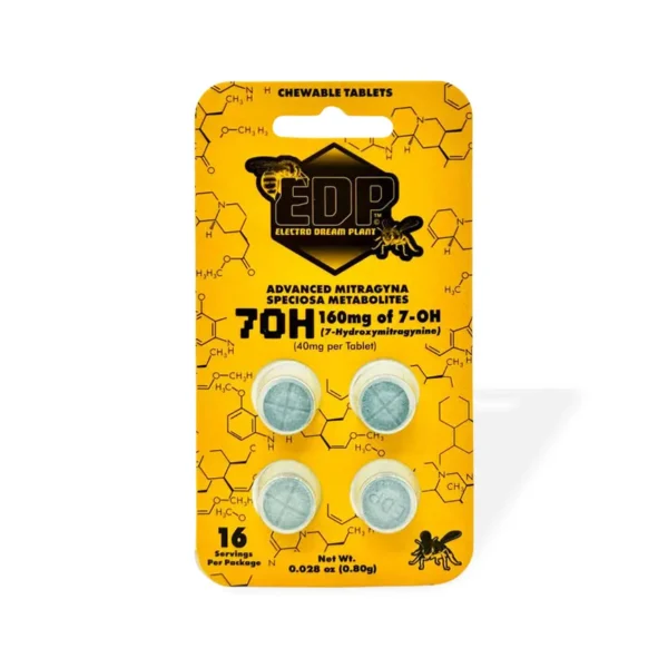 EDP 7OH 7-hydroxymitragynine Kratom Alkaloid Extract Chewable Tablets 40 mg 4 Count Original Front