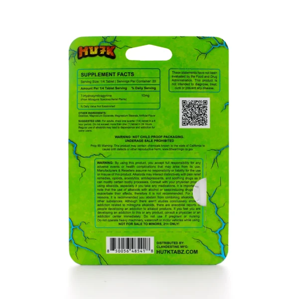 Hu7k Hulk 7-Hydroxy Smashers Blend Chewable Tablets 40 mg 5 Count Mint Back