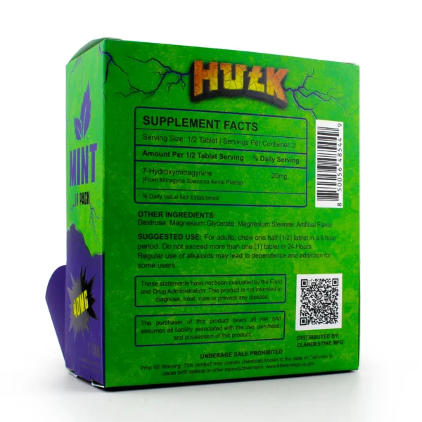 Hu7k Hulk 7-Hydroxy Smashers Blend XL Chewable Tablets 40 mg 1 Count Mint Display Box Back