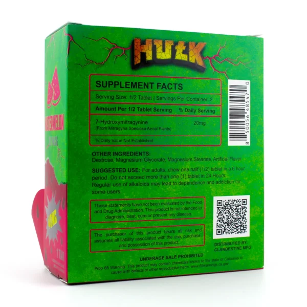 Hu7k Hulk 7-Hydroxy Smashers Blend XL Chewable Tablets 40 mg 1 Count Watermelon Display Box Back