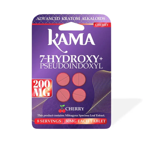 Kama 7-Hydroxy Pseudo Kratom Extract Chewable Tablets 50 mg 4 Count Cherry
