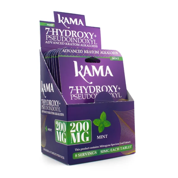 Kama 7-Hydroxy Pseudo Kratom Extract Chewable Tablets 50 mg 4 Count Mint Display Box Front