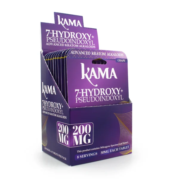 Kama 7-Hydroxy Pseudo Kratom Extract Chewable Tablets 50 mg 4 Count Original Display Box Front