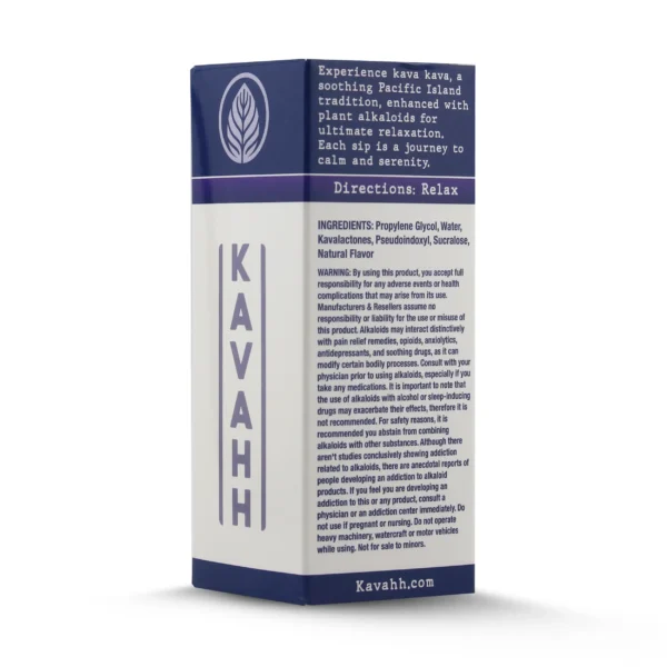 Kavahh Kava Pseudoindoxyl Relaxing Shot 50 Ml Gourmet Grape Box Angle Back