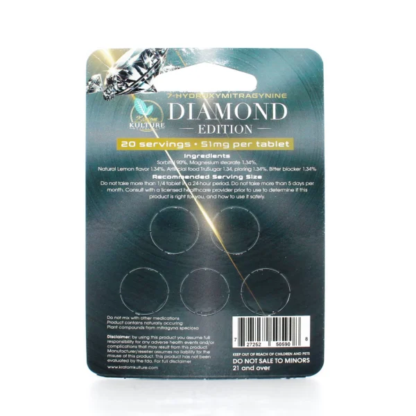 Kratom Kulture 7-OH Diamond Edition Chewable Tablets 51 mg 5 Count Original Back