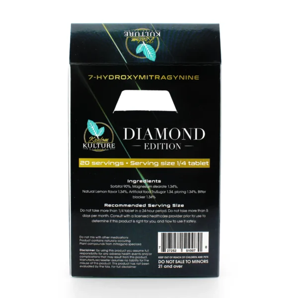 Kratom Kulture 7-OH Diamond Edition Chewable Tablets 51 mg 5 Count Original Display Box Back