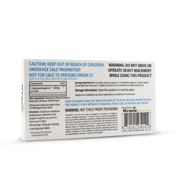 Krave Hydroxy 7 Hydroxymitragynine Chewable Tablets 40 Mg Back