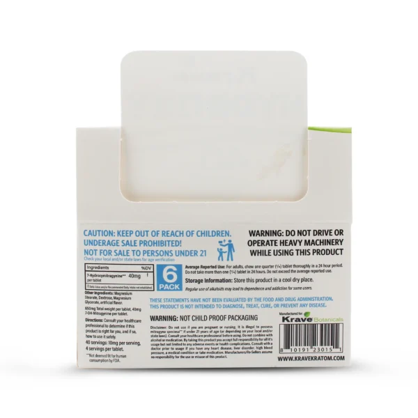 Krave Hydroxy 7 Hydroxymitragynine Chewable Tablets 40 Mg Display Box Back