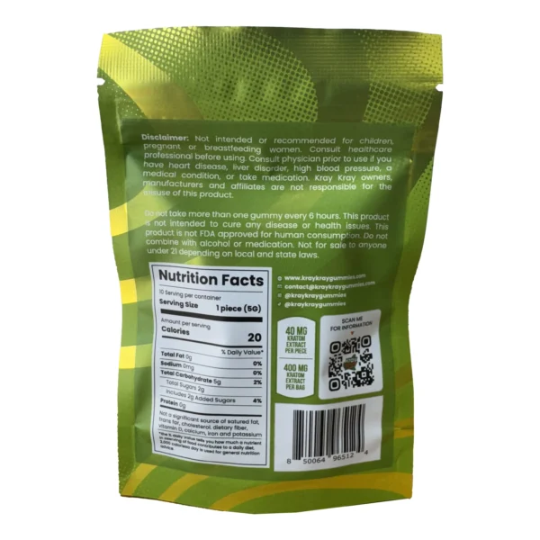 KrayKray Kratom Extract Gummies 40 mg 10 Count Sour Back
