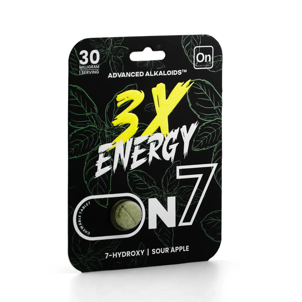 On7 7-Hydroxy 3X Energy Kratom Leaf Extract Chewable Tablets 30 mg 1 Count Sour Apple