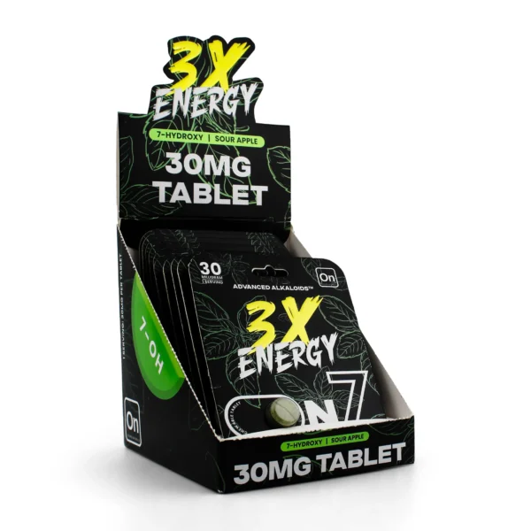 On7 7-Hydroxy 3X Energy Kratom Leaf Extract Chewable Tablets 30 mg 1 Count Sour Apple Display Box
