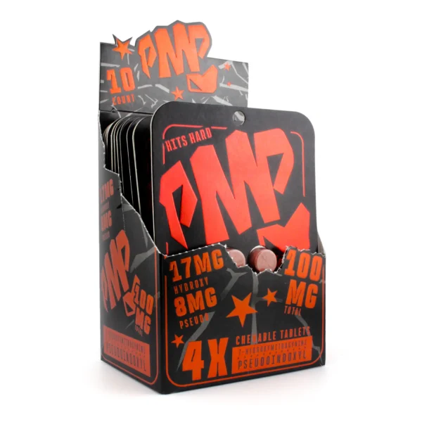 PMP 7-Hydroxy Pseudo Kratom Leaf Extract Chewable Tablets 25 mg 4 Count Original Display Box