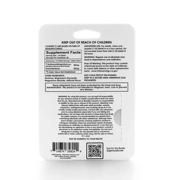 Press'd Super Hulk 7-OH Pseudo Kratom Chewable Blend Tablets 60 mg 5 Count Green Apple Back
