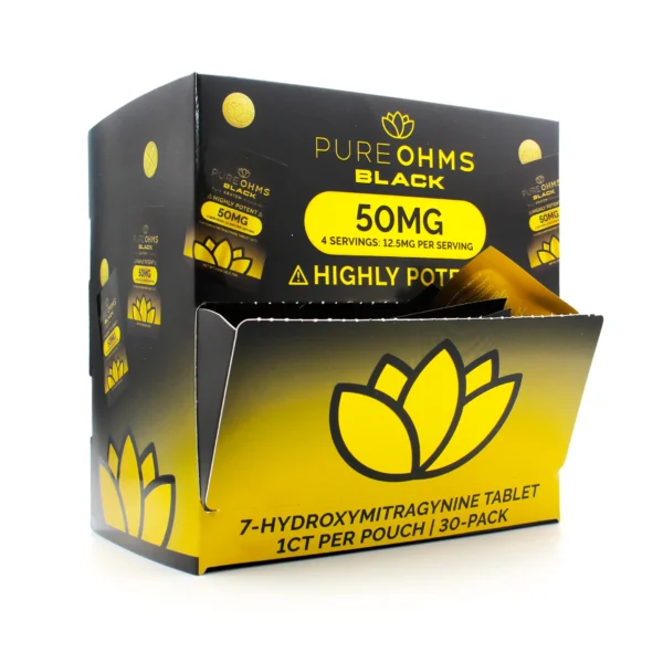 Pure Ohms Black 7-OH Extract Chewable Tablets 50 mg Display Box Front