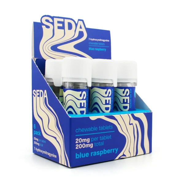 Seda 7-Hydroxy Kratom Extract Chewable Tablets 20 mg 10 Count Blue Raspberry Display Box Front