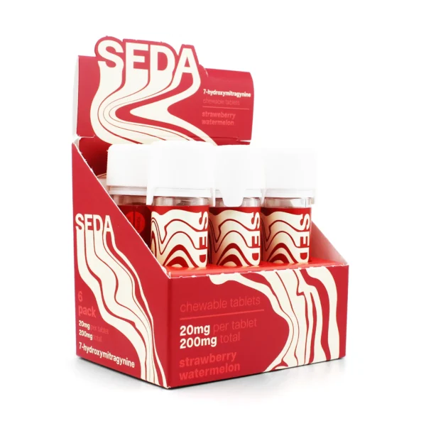 Seda 7-Hydroxy Kratom Extract Chewable Tablets 20 mg 10 Count Strawberry Watermelon Display Box Front