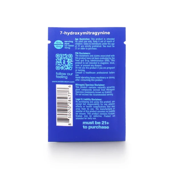 Seda 7-Hydroxy Extract Chewable Tablets 30 mg Blue Raspberry Back