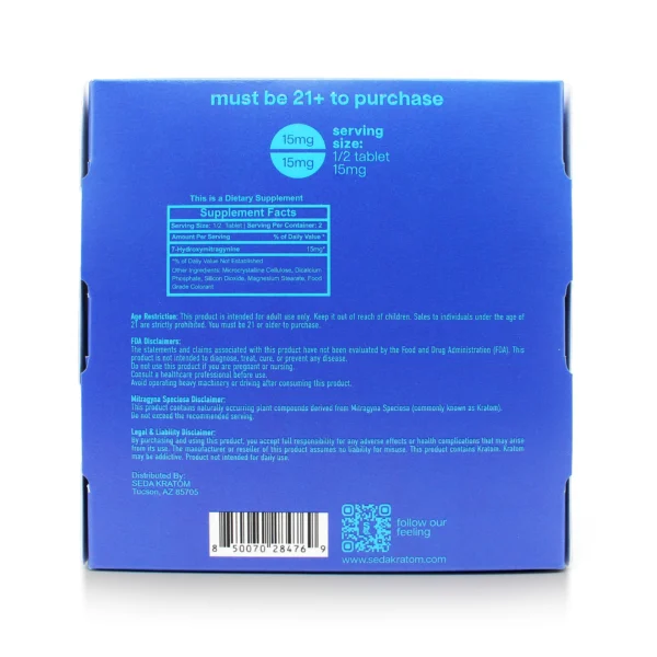 Seda 7-Hydroxy Tablets 1 Count Blue Raspberry Display Box Back