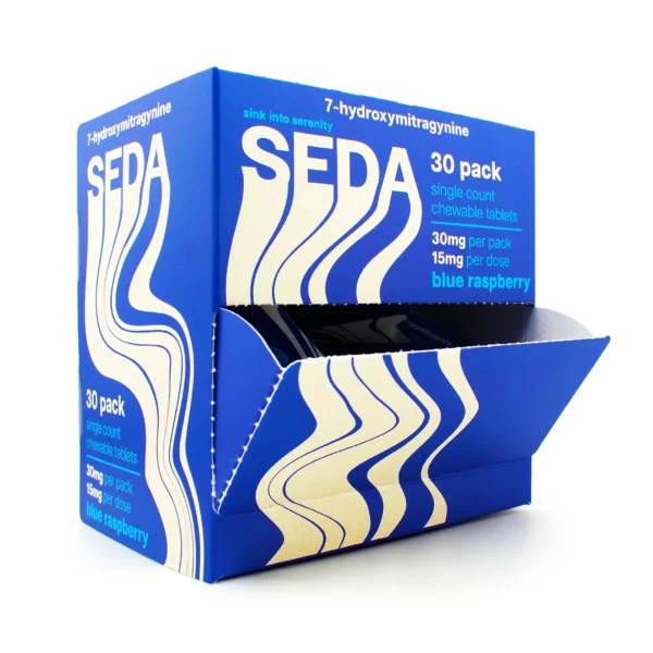 Seda 7-Hydroxy Chewable 30 mg Blue Raspberry Display Box Front