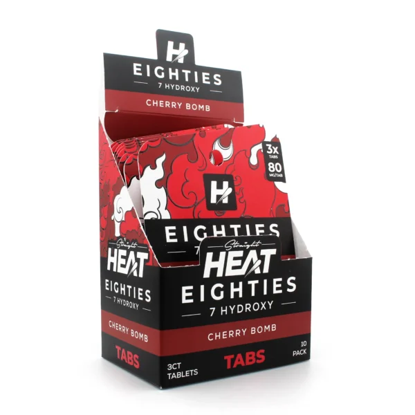 Straight Heat 7-Hydroxy Chewable Tablets 80 mg 4 Count Cherry Bomb Display Box Front