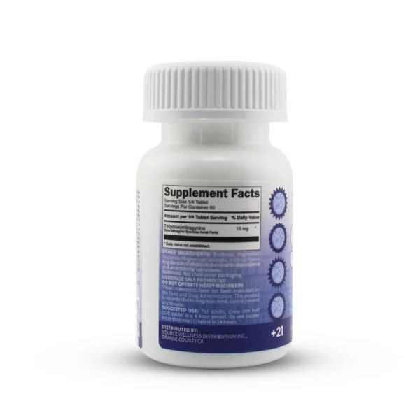 Super Stack D 7-Hydroxy Extra Strength Extract Chewable Tablets 60 Mg 15 Count Blueberry Supplement Facts