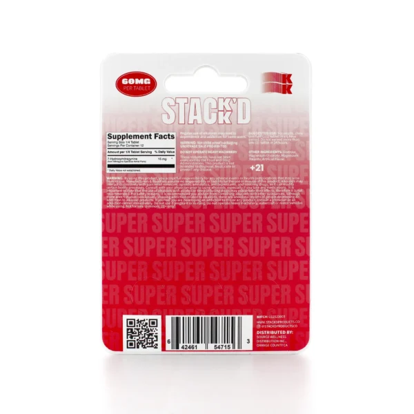 Super Stack-d 7-Hydroxy Extra Strength Extract Chewable Tablets 60 mg 3 Count Watermelon Back