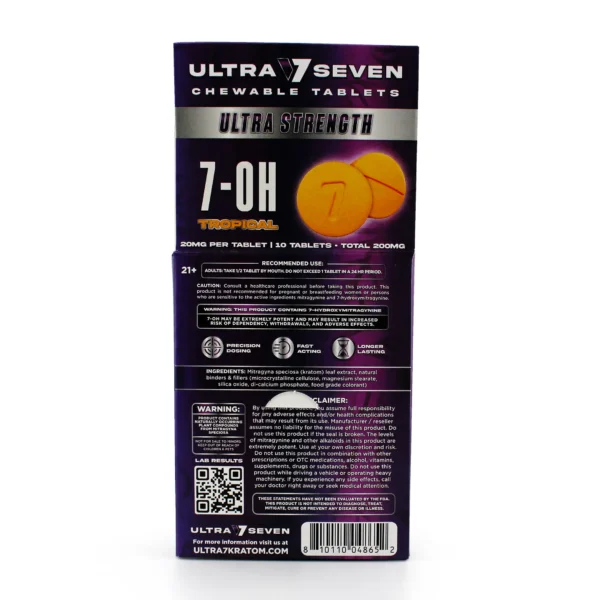 Ultra Seven Ultra Strength 7-OH Chewable Tablets 20 mg 10 Count Tropical Display Box Back