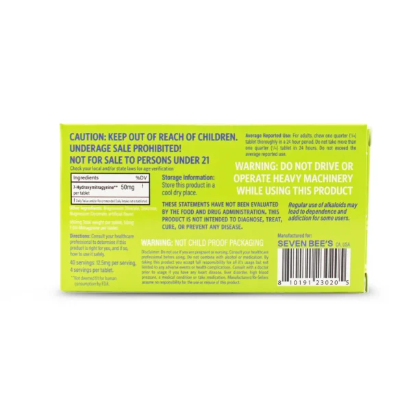 7 Bee's 7-Hydroxy Chewables 50 mg 10 Count Original Back