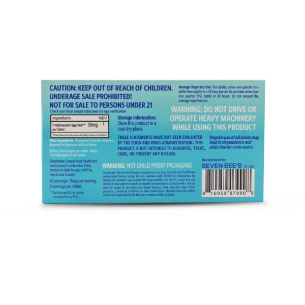 7 Bee’s 7-Hydroxy Kratom Extract 10 Count Original Back