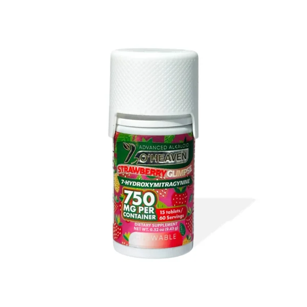 7-Oheaven 7-Hydroxymitragynine Kratom Leaf Extract Chewable Tablets 50 mg 15 Count Strawberry Glimpse Front
