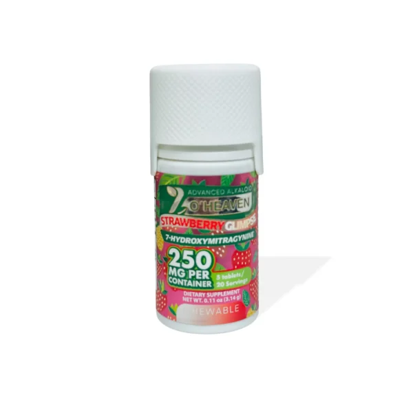 7-Oheaven 7-Hydroxymitragynine Kratom Leaf Extract Chewable Tablets 50 mg 5 Count Strawberry Glimpse Front