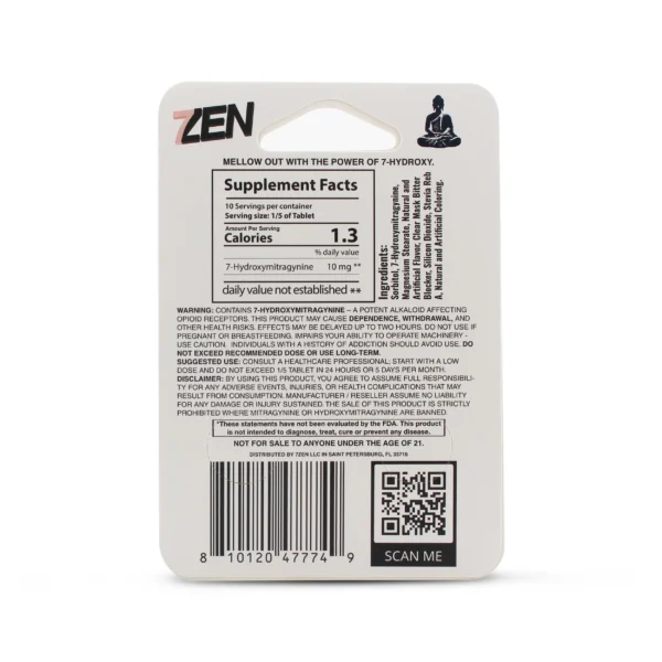 7-Zen 7-Hydroxymitragynine Extract Chewable Tablets 50 mg 2 Count Watermelon Mello Back