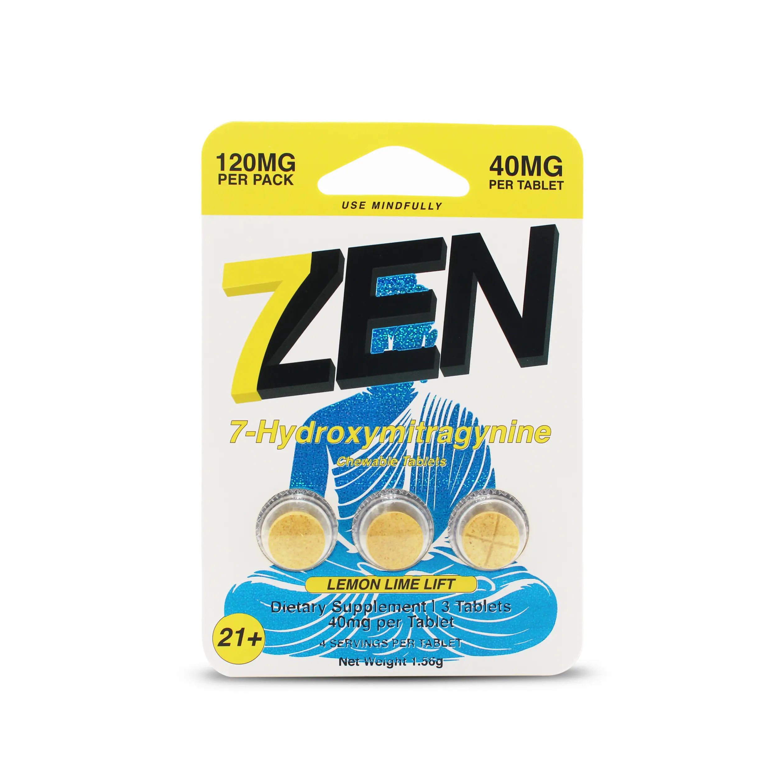 7Zen 7-Hydroxy Kratom Chewable Tablets 40 mg 3 Count Lemon Lime Lift Front