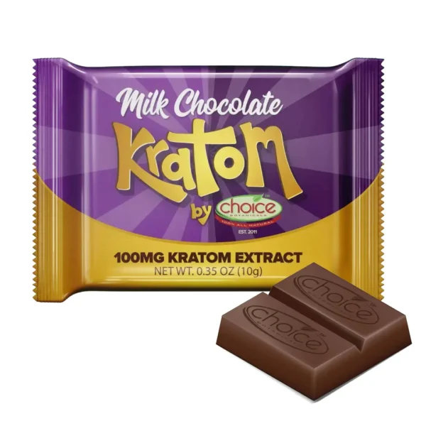 Choice Botanicals Kratom Extract Chocolate Bar 100 mg Milk Chocolate Front With Chocolate Bar