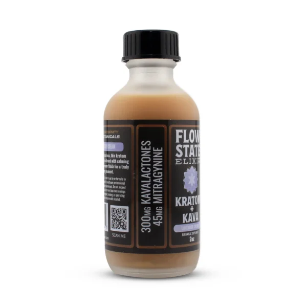 Flow State Elixir Kava Kratom Shot 60 ml Lavender Cream Side
