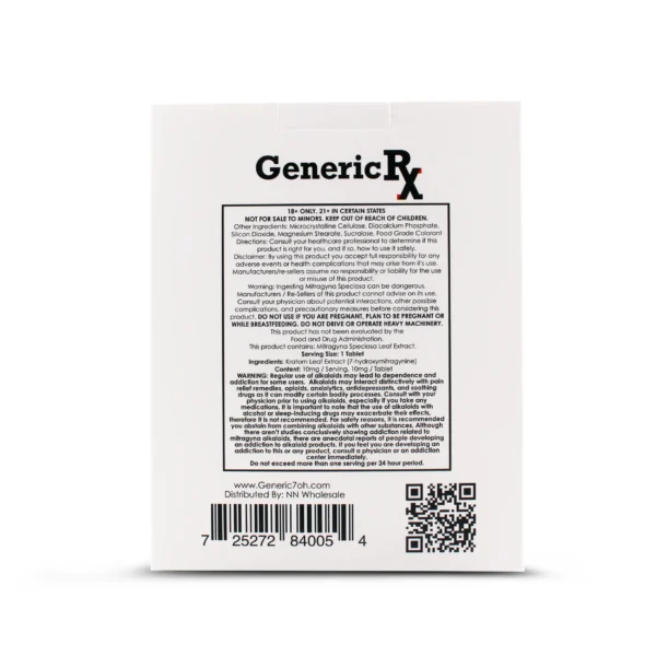 Generic RX 7-Hydroxy Kratom Extract Chewable Tablets 10 mg 3 Count Cherry Display Box Back