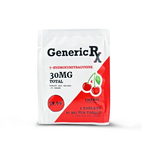 Generic RX 7-Hydroxy Kratom Extract Chewable Tablets 10 mg 3 Count Cherry Front