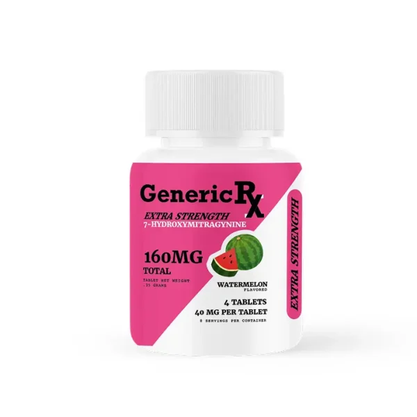 Generic RX Extra Strength 7-Hydroxy Kratom Extract Chewable Tablets 40 mg 4 Count Watermelon Front
