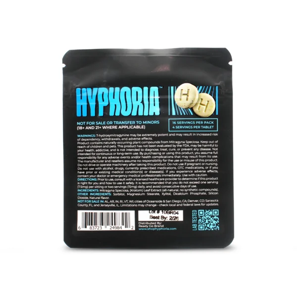Hyphoria Pure 7-Hydroxy Extract Blue Razz 30 mg Chewables Back