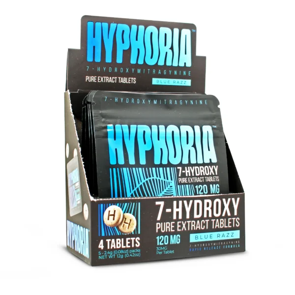 Hyphoria 7-Hydroxy Chewable Tablets Blue Razz 30 mg Display Box Front