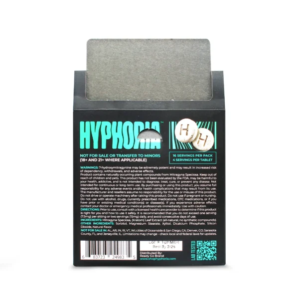 7-Hydroxy Hyphoria Fresh Mint 30 mg Pure Extract Tablets Display Box Back